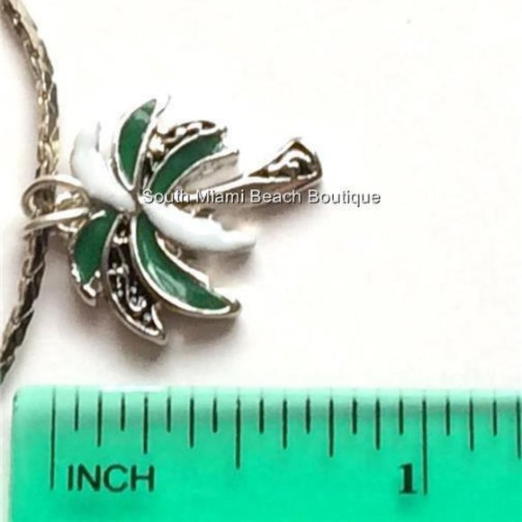 Palm Tree Necklace Silver Plated Island Beach Hawaii Nautical Enamel Coconut 18" - Picture 8 of 10